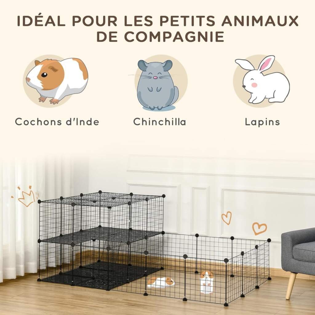 PawHut Enclos pour Petits Animaux Parc pour Chiot clôture pour Animaux domestiques modulable DIY 47 Panneaux Noir