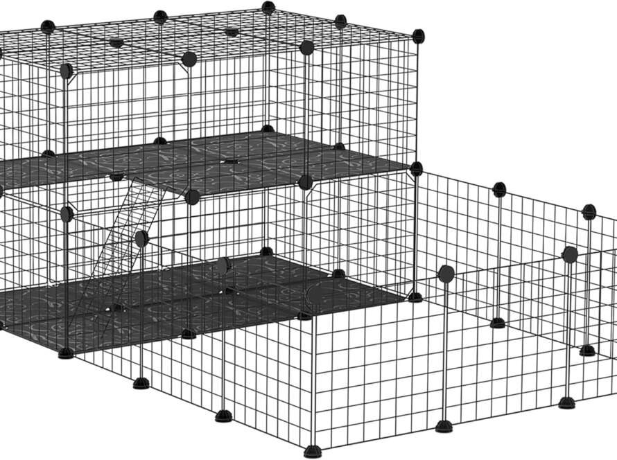 pawhut enclos pour petits animaux parc pour chiot cloture pour animaux domestiques modulable diy 47 panneaux noir