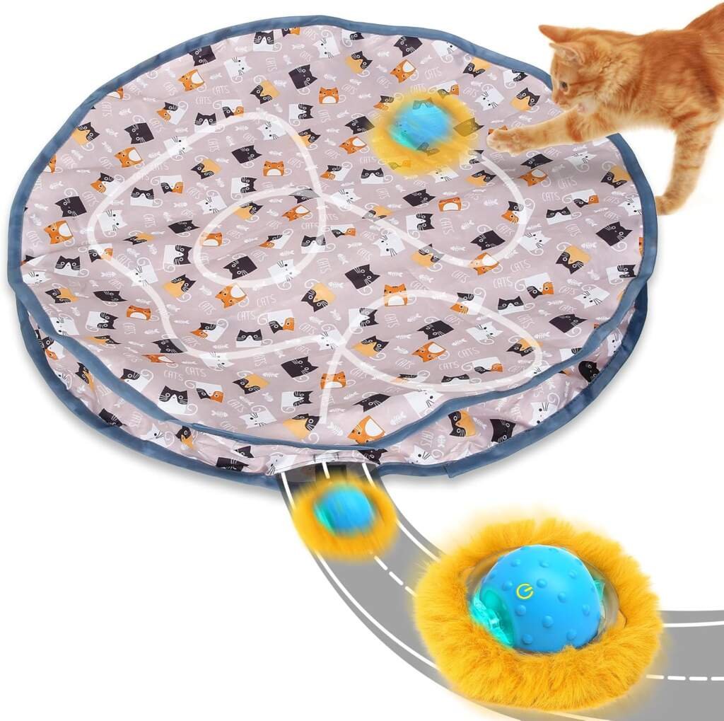 PUHOHUN Jouets pour Chat Balle pour Chats Adultes dintérieur | Jouet interactif Automatique pour Chat | Jeu de Capture de Souris à Cache-Cache (Brun)