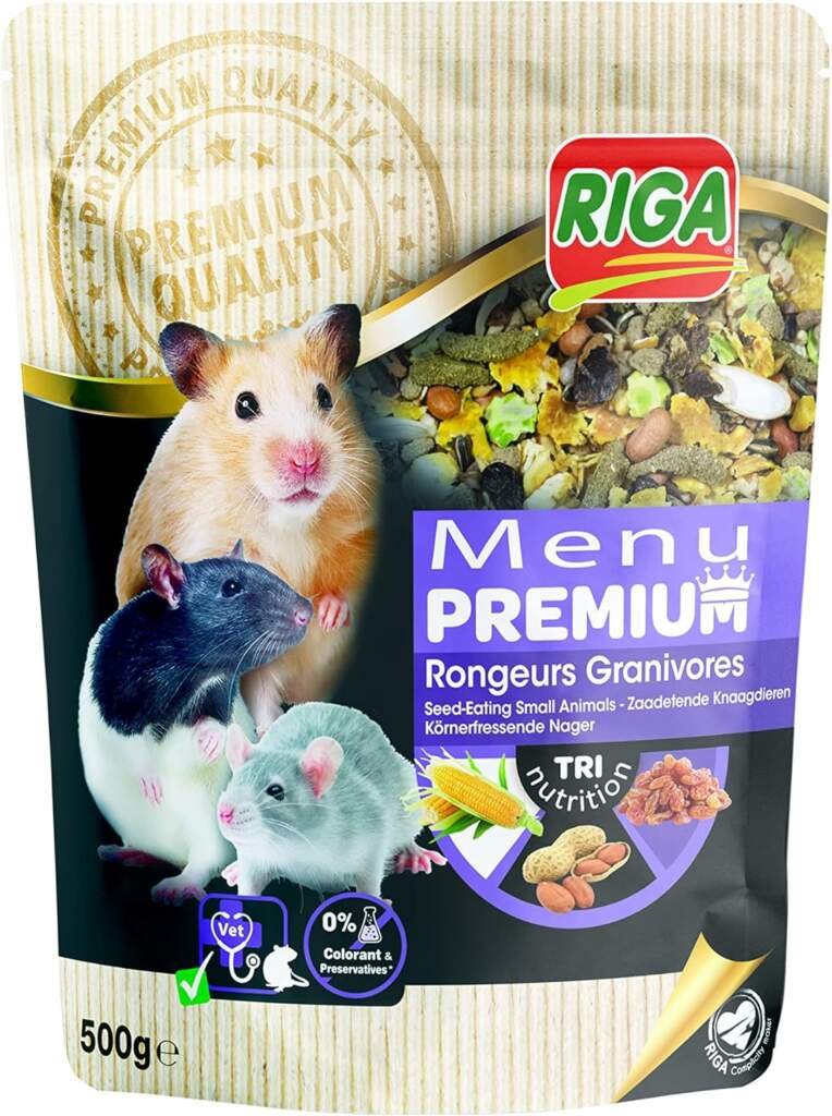 Riga - Menu Premium pour Rongeurs Granivores - Mélange de Graines, Céréales, Légumes, Fruits et Noix - Concept Tri-Nutrition - Riche en Vitamines et Minéraux - 500 g