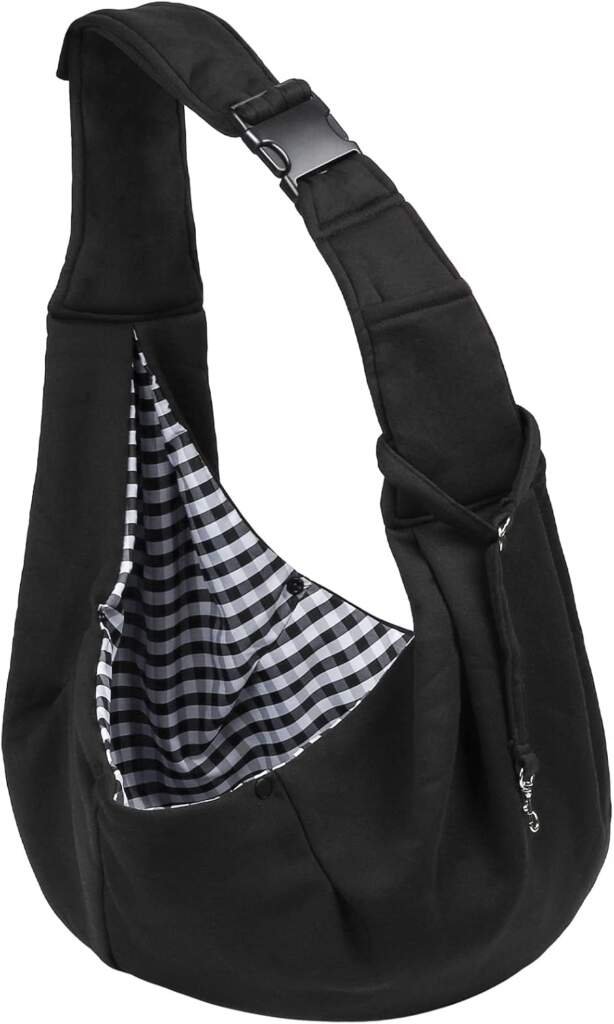 Sarsumir Sac de Transport pour Chien et Chat Bandoulière Réglable Sac à Bandoulière Mains Libres Petit Chien pour Petit Moyen Animaux Jusqu’à 7.5kg, Noir