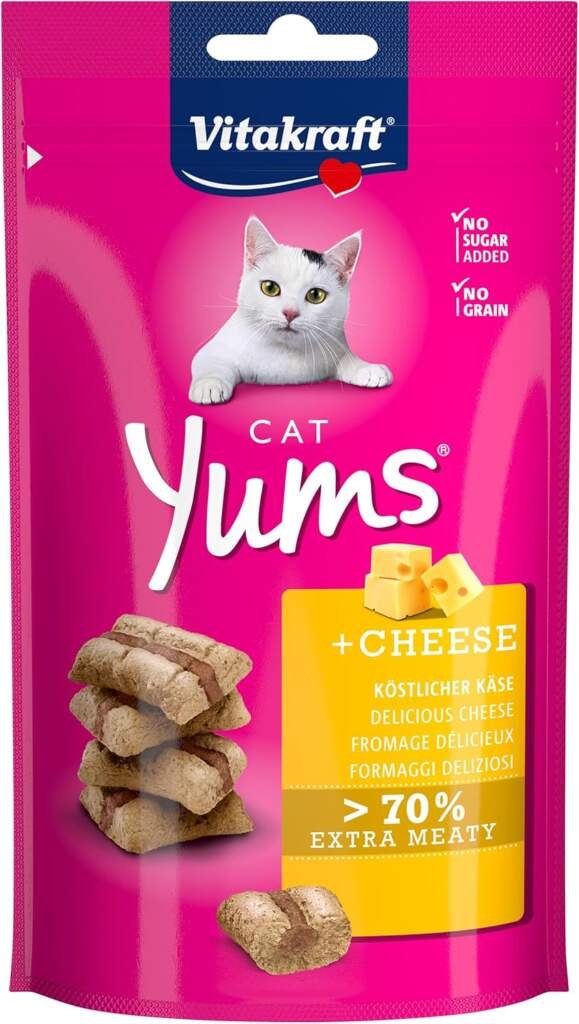 Vitakraft Cat Yums - Friandise moelleuse pour chat riches en viandes et au fromage - Recette sans céréales ni sucre ajouté (1 x 40g)