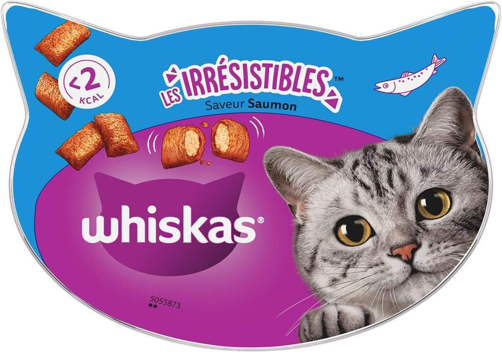 WHISKAS LES IRRÉSISTIBLES - Friandises au Saumon pour Chat Adulte - 8 Boîtes de 60 g - Croquantes à lExtérieur et Fondantes à lIntérieur